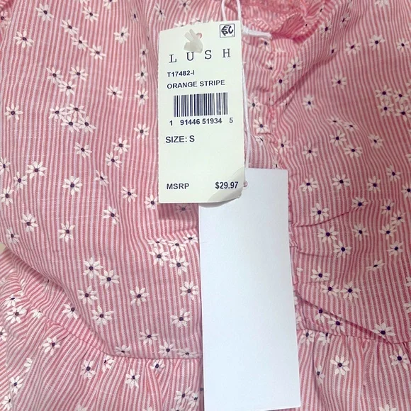 NWT Lush Pink Stripe Floral Peplum Crop Top - Picture 2 of 2